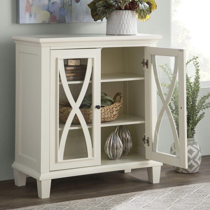 Modern Antique Furniture White UV Painting 2 Door Accent Storage Cabinet Living Room Furniture with Glass Door