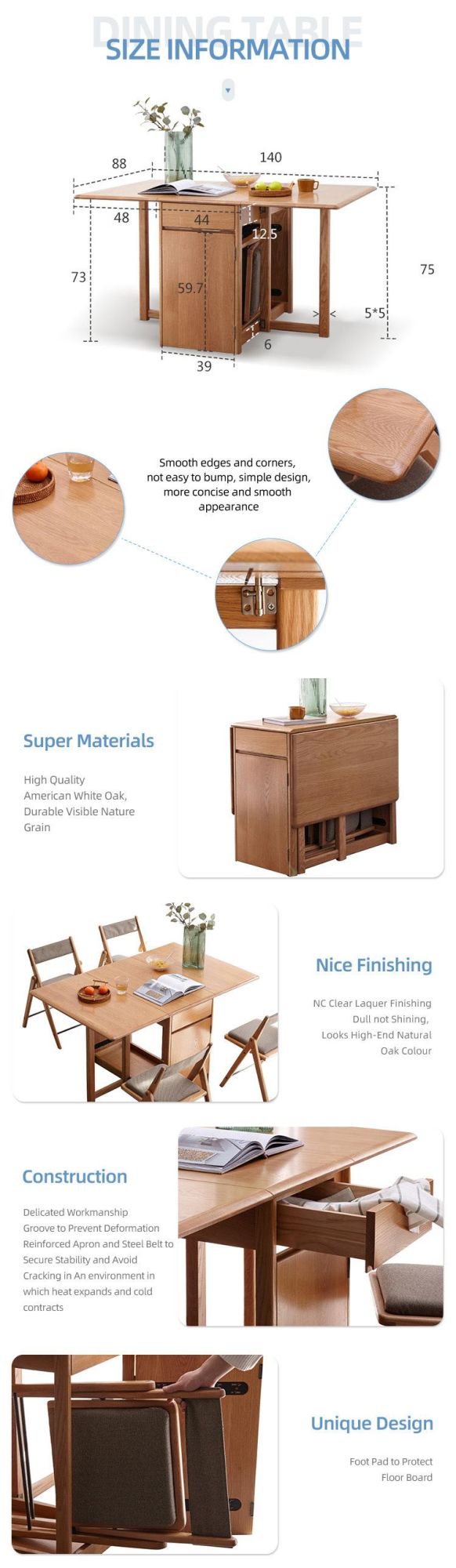 Latest 5 Star Folding Table Set Customized Available Home Furniture