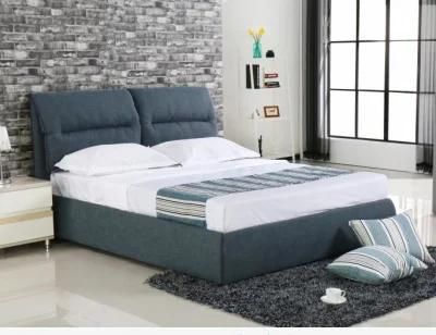 China Wholesale Home Hotel Bedroom Furniture Fabric Plywood Frame Bed with Decorative Button