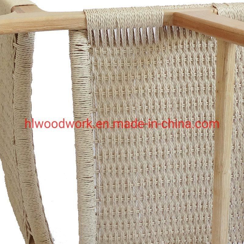 Saddle Chair Ash Wood Frame Natural Color with Woven Fabric Rope Without Arm Leisure Chair Outdoor Furniture