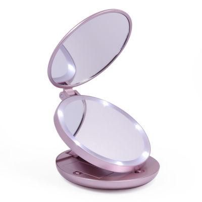 Wholesale Round 5X/10X LED Lighted 3-Fold Travel Pocket Makeup Mirror