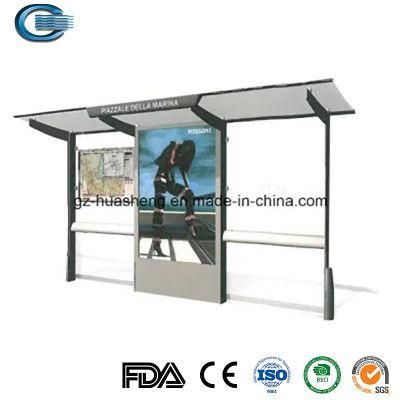 Huasheng Solar Powered Bus Shelter China Bus Shelter Supply Modern City Outdoor Air Conditioner Aluminum Alloy Advertising Bus Shelter