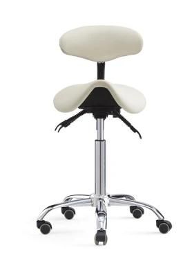 White PU Leather Saddle Seat Stool Ajustable Office Chair