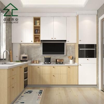 Oak White Plywood Kitchen Cabinet with Handle