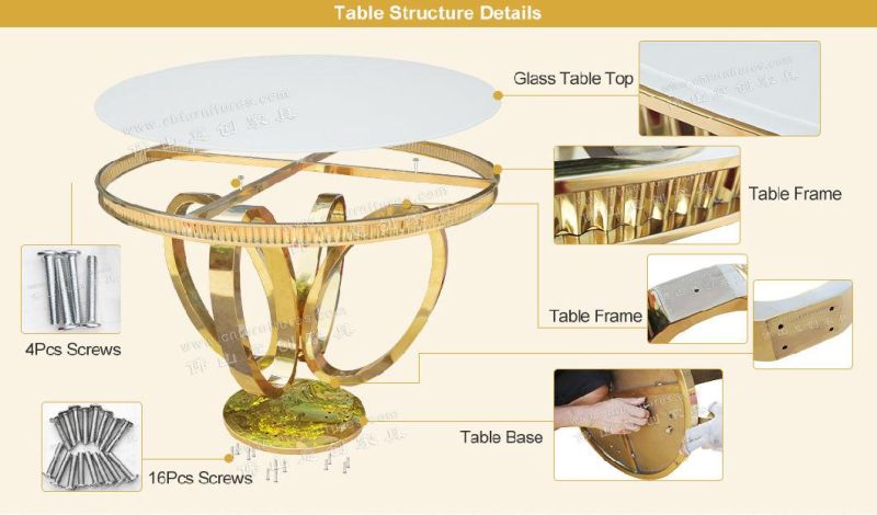 Hyc-St99 Party Wedding Glass Top Round Dining Table with Stainless Steel Chair