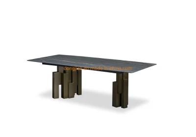 Decorated Metal Frame Base Square Modern Dining Table Furniture