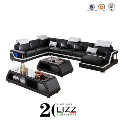 Modern Hotel Office Commercial Furniture U Shape Genuine Leather Sectional Leisure Sofa