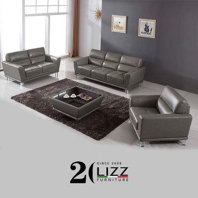 Modern Design Home Furniture Genuine Leather Sofa with Metal Legs