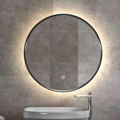 Wall Mounted Decor Framed Iron Round Sahpe LED Lighted Bathroom Mirror