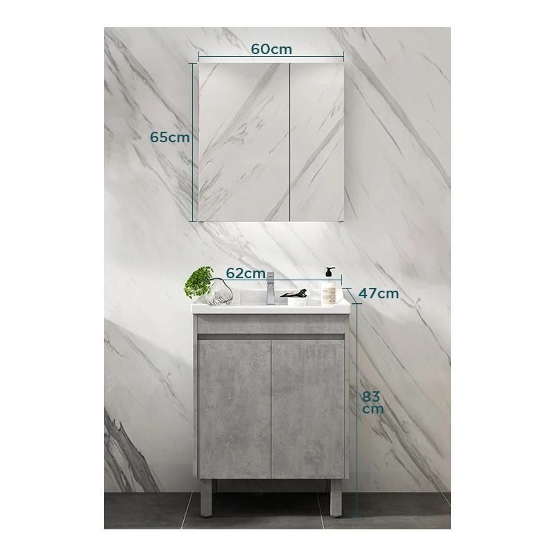 Light Luxury Gray Washbasin Wash Basin Full Sealed Mirror Storage Objective Mirror Cabinet Combination Solid Wood Floor Bathroom Vanities