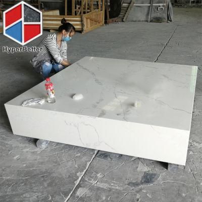 White Quartz Artificial Marble Center Table Vein Matched.