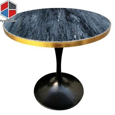 15years Factory Directly Golden Edge Dark Grey Marble Top Restaurant Table Round