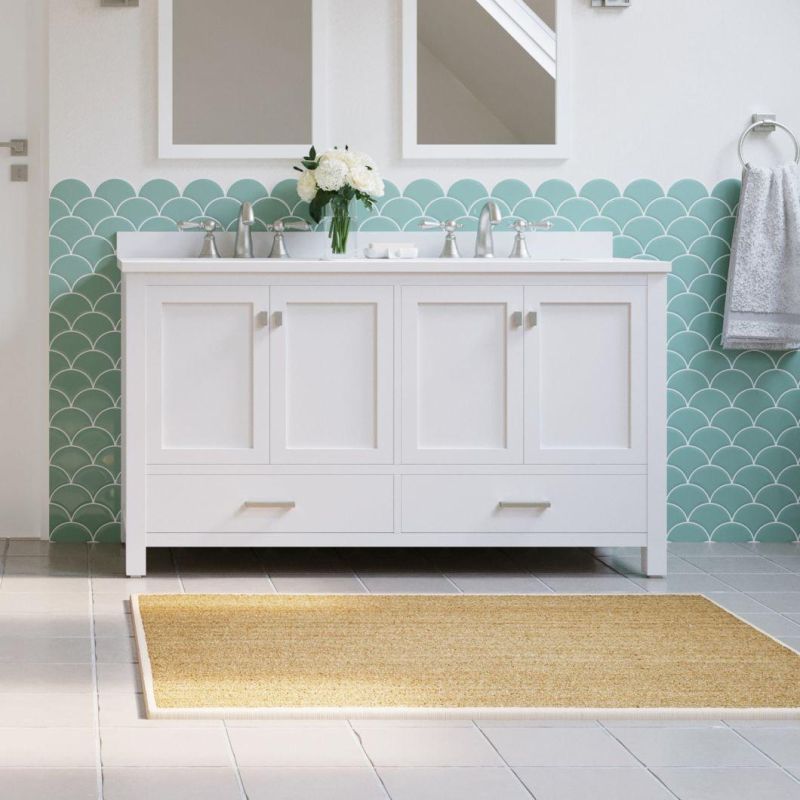 White Undermount Double Sink Bathroom Vanity with White Engineered Stone Top