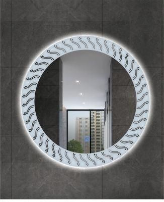 Round Bathroom Mirror LED Light Mirror Anti-Fog Hotel Wall Hanging Toilet Vanity Mirror