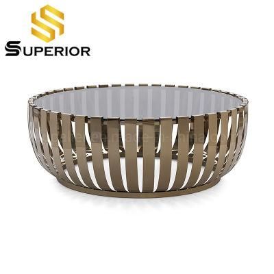 French Style Stainless Steel Clear Glass Coffee Table Round