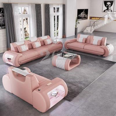 European Style Home Furniture Pink Couch Latest Design Leather Sofa Set with Coffee Table