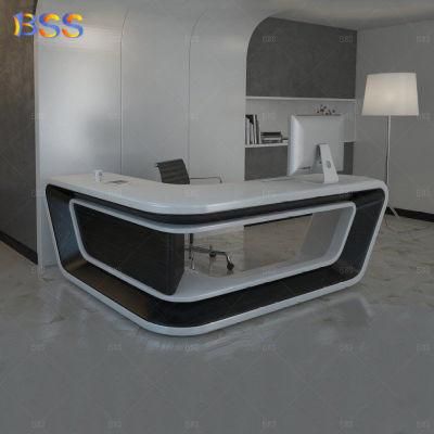 Best Modern White Black Marble L Shape Office Table