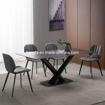 Industrial Modern Furniture Nordic X-Shape Metal Legs Square Marble Dining Table