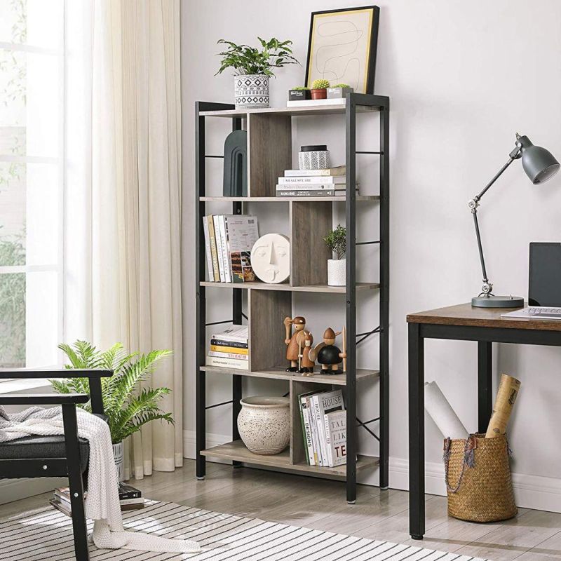 Iron Wood Bookshelves Furniture Industrial Shelving Display Rack Vintage Book Shelf Ladder Wooden 5 Tier Bookshelf