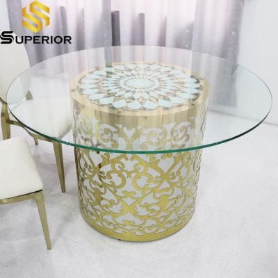 Wedding Hall Gold Color Stainless Steel Frame Round Dining Table