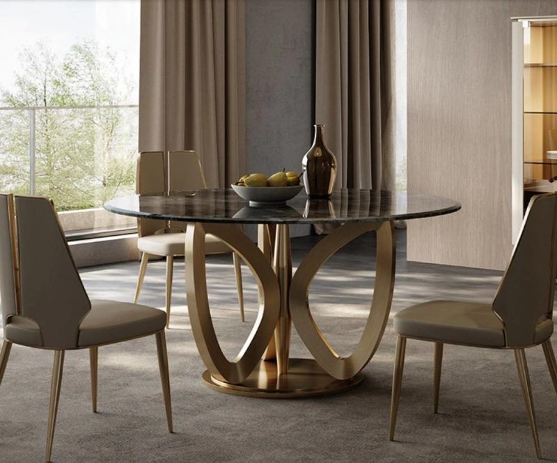 Modern Italian Luxury Marble Dining Furniture Set High End Golden Stainless Steel Natural Marble Dining Tables