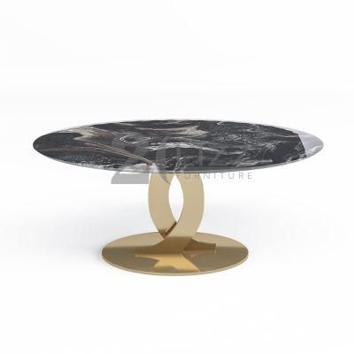 2022 OEM China Wholesale New Design Gold Stainless Steel Living Room Marble Top Round Console Table