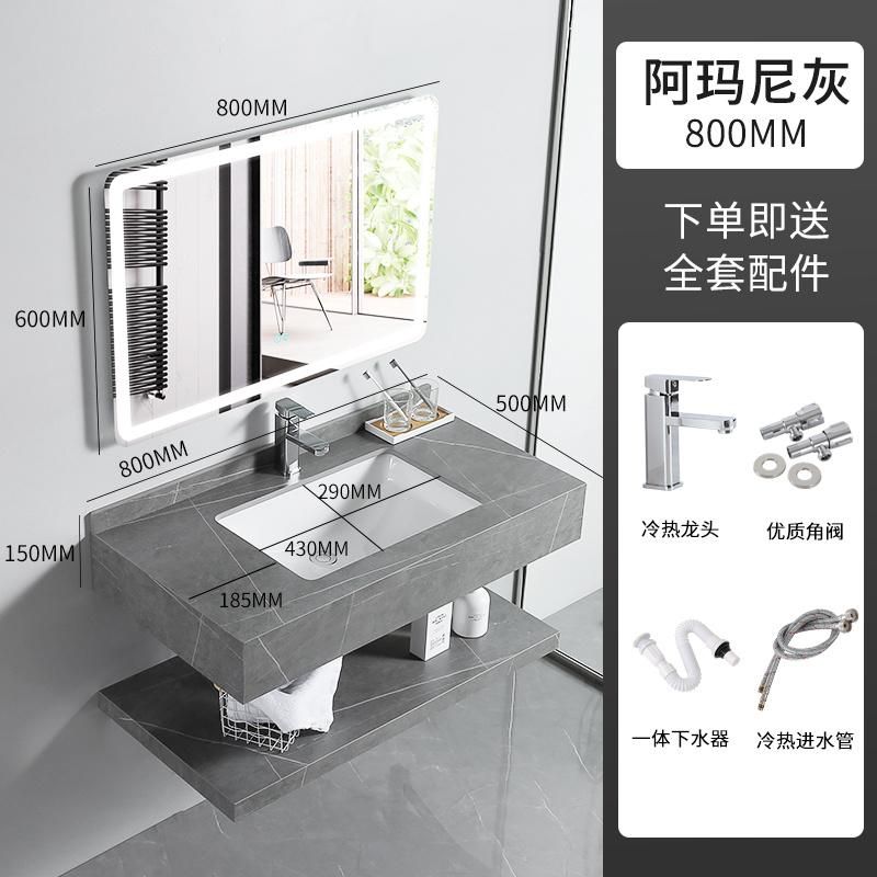 Sintered Stone Bathroom Cabinet White Grey Black Bathroom Water Proof Vanity with LED Mirrored Cabinets
