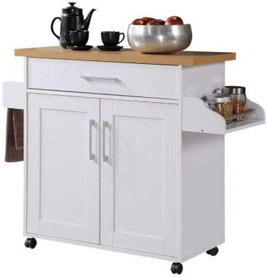 Grey Rubber Wood Top Kitchen Island with Towel Rack