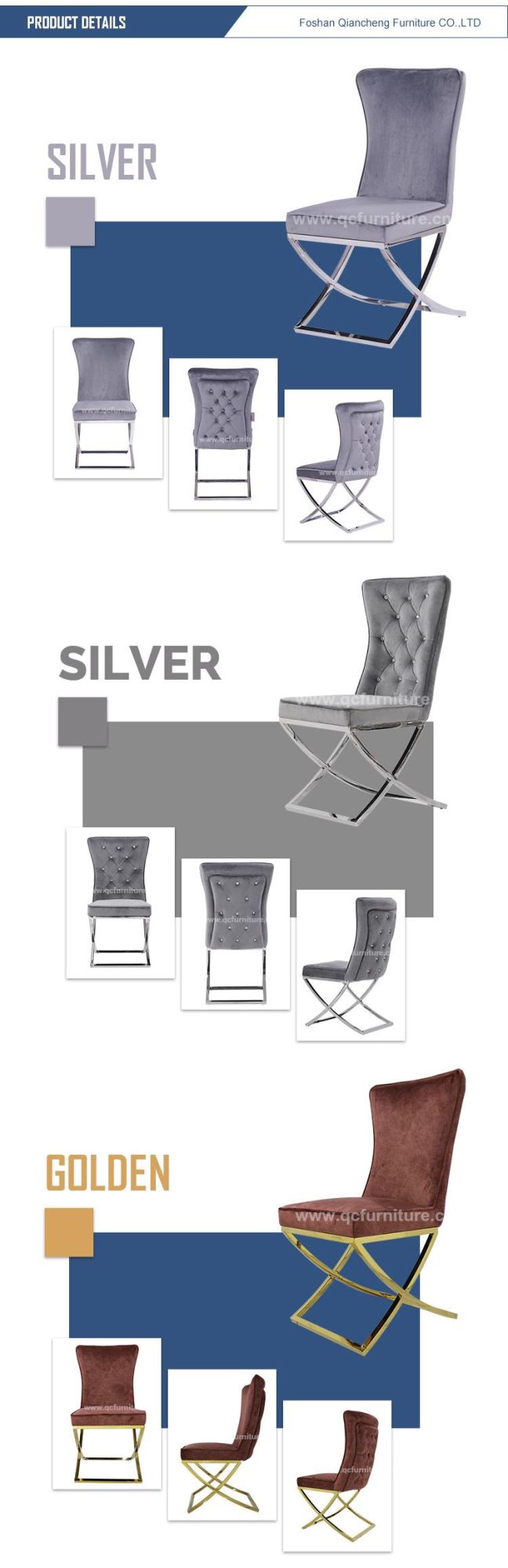 Modern Velvet Fabric Dine Home Furniture Golden Dining Room Chairs