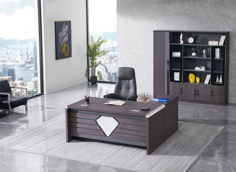 MDF Office Desk Luxury Aluminium Edge Executive Modern Office Desk Wooden L Shaped Computer Desk Office Furniture