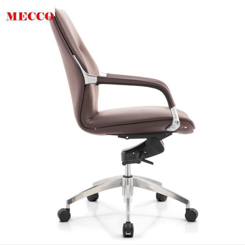 Genuine Leather Office Chair for Conference Meeting Reception MID Back Aluminium PU Leather Chair