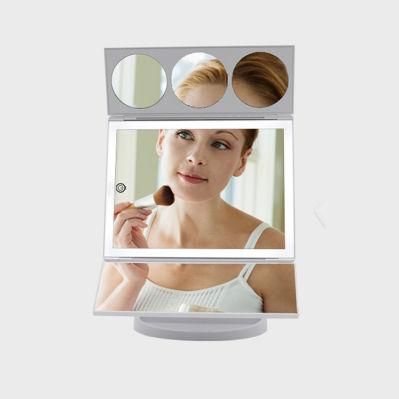 3X 5X 10X Magnifying Portable Trifold Makeup Cosmetic Lighted Mirror