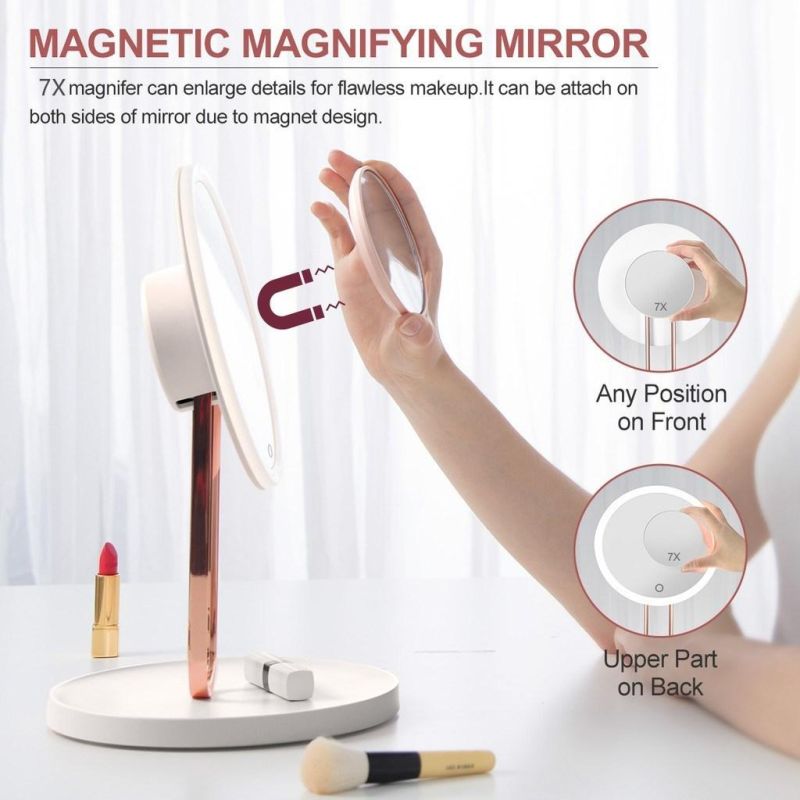 Rechargeable 8 Inch Lighted Vanity Makeup Cosmetic Mirror High Definition Portable Desk Beauty