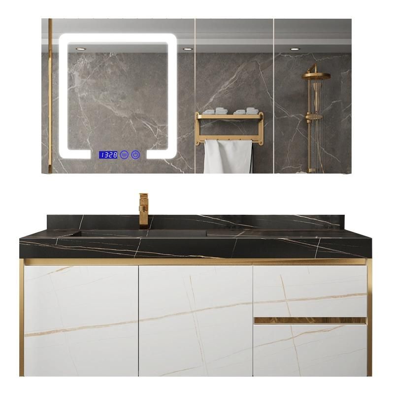 Rock Plate Ceramic Basin Bathroom Cabinet with Smart Mirror Cabinet Hotel Bathroom Washbasin Cabinet