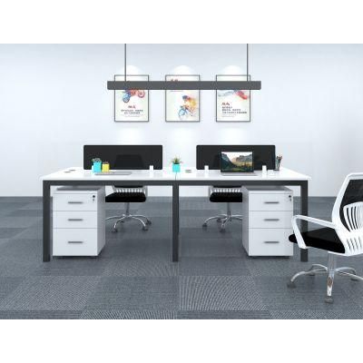 Simple Desk with Lockable Movable Cabinet and Thickened Table Corner 4-Person Staff Desk