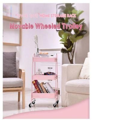 Easy Assembly Rolling Trolley for Bathroom, Kitchen, Office (pink)