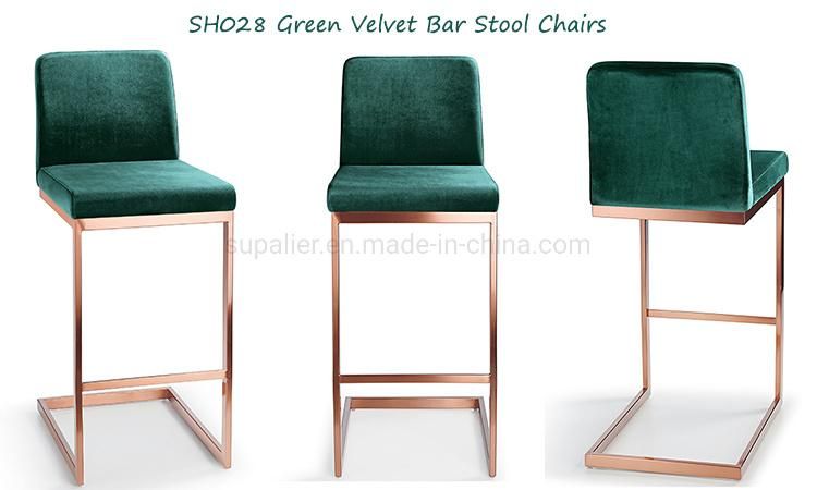 European Style Green Crush Velevt Brass Bar Stool for House