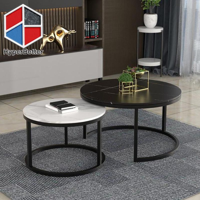 Stainless Steel Frame 2 PCS Set Marble Coffee Tables