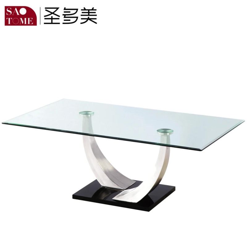 Furniture Top 8mm Transparent Glass Bottom High Gloss Black MDF 25mm Coffee Table