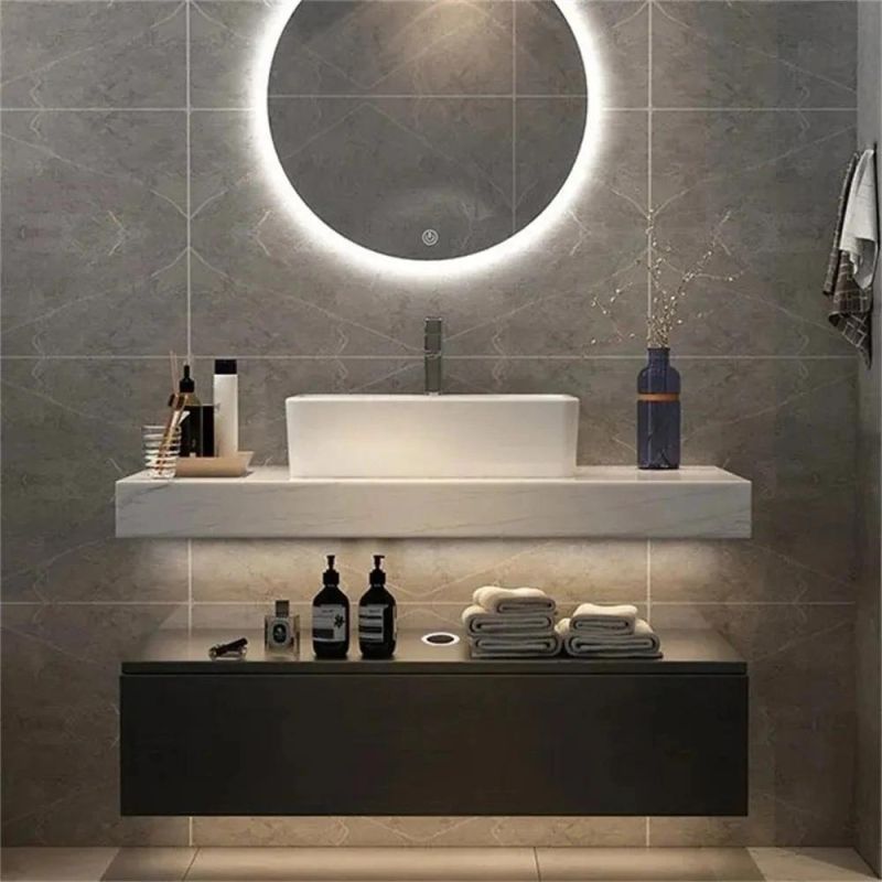 China Factory Wholesale Modern Rock Plate Bathroom Cabinets with Round Mirror