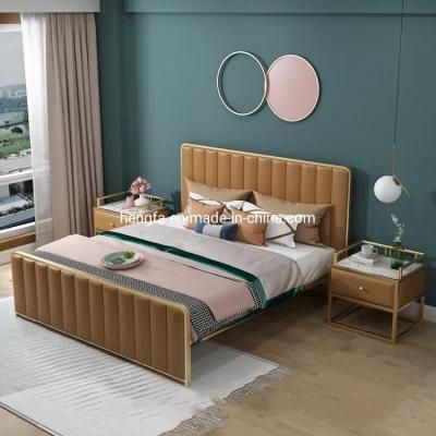 Wholesale Factory Bedroom Furniture Hardware Velvet Golden Plated Steel Bed