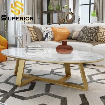 Chinese Gold Metal White Marble Top Coffee Table Modern