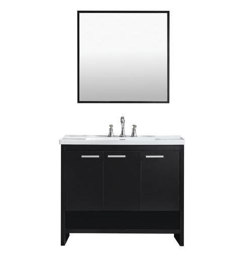 Black Vanity and White Ceramic Vanity with Rectangular Integrated Bowl and Mirror