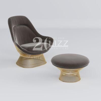 Modern Special Design Gold Stainless Steel Tempered Home Furniture Luxury Fabric Single Chair with Stool