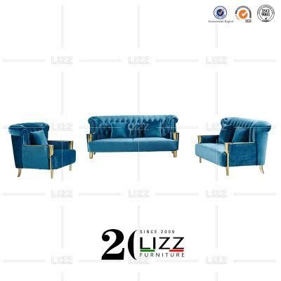 Luxury Commercial Chesterfield Leisure Velvet Fabric Sofa Chair Furniture