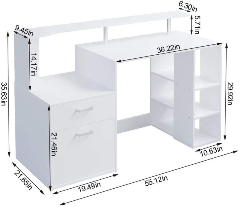 Living Room Furniture L-Shaped Metal Frame Wooden Writing Office Desks Study Table Home Corner Computer Table with Shelves