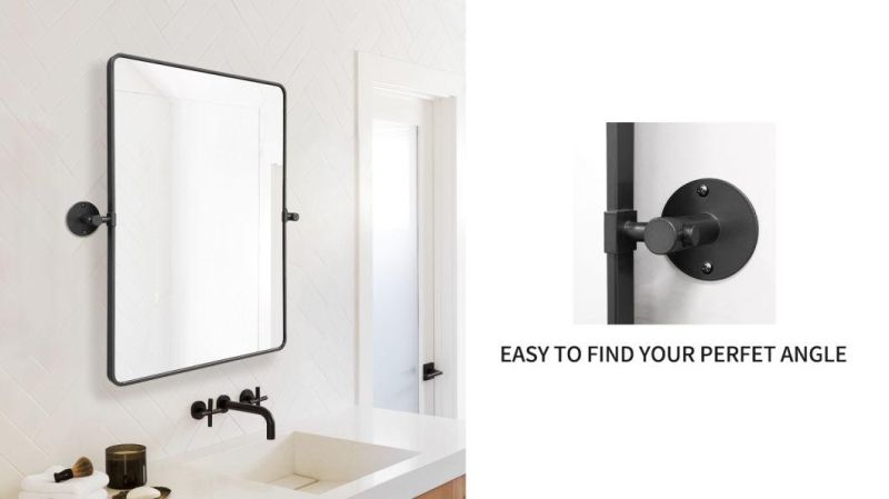 22 X 30 Inch Black Metal Framed Pivot Rectangluar Bathroom Mirror for Wall