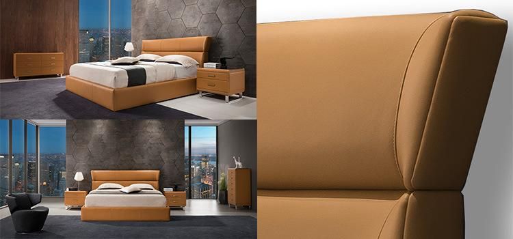 Modern Slim Design Home Bedroom Furniture King Size Double Bed with Soft Headboard for Villa and Hotel Gc1717