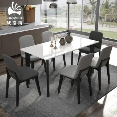 Fashion Italian Carrara Marble Dining Table with Solid Wood Base