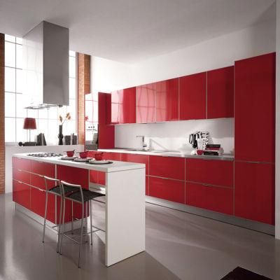 Modern Glossy Finish Aluminium Profile Cabinets Furniture design Readymade High Gloss Red Lacquer Metal Aluminum Kitchen Cabinet